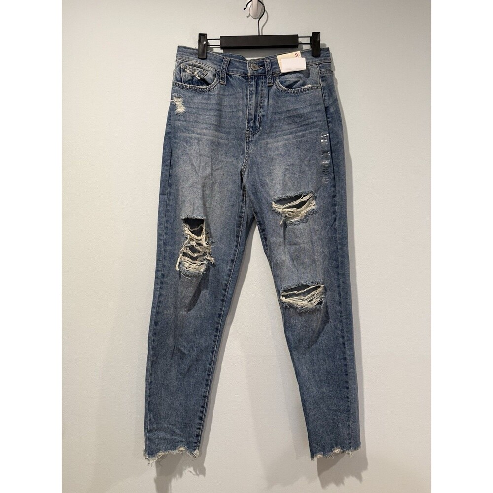 NEW SO Brand High Rise Mom Jeans Womens 29" Distressed Stretch Travel Vacation